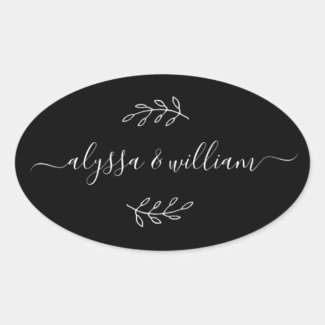 Modern Script Name Simple Black Chic Minimalist Oval Sticker (Front)