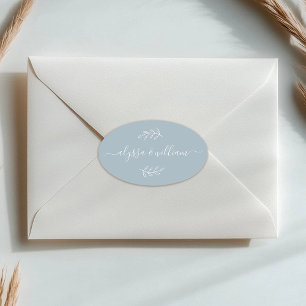 Modern Script Name Simple Dusty Blue Rustic Oval Sticker