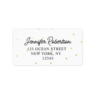 Modern Script Name White & Gold Dots Address Label