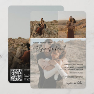 Modern script names 4 photos  qr code wedding invitation