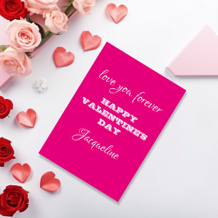 Modern Script Names Hot Pink Valentines Day Card