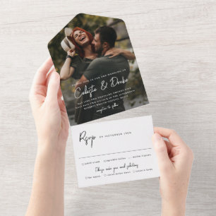 Modern Script Names Photo Wedding All In One Invitation