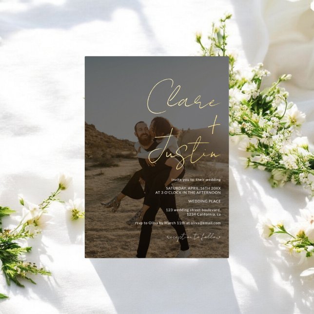 Modern script names photos wedding (Modern script names photos wedding foil invitation)