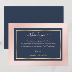 Modern Script Navy Blue Blush Gold Thank You Card