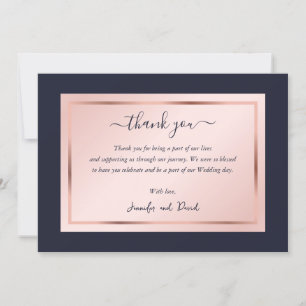 Modern Script Navy Blue Blush Rose Gold Thank You Card