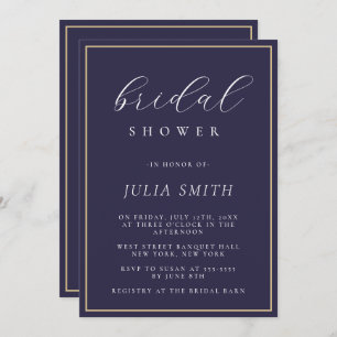 Modern Script Navy Blue Bridal Shower Invitation
