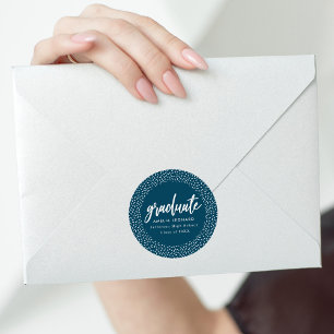 Modern Script Navy Blue Graduation Classic Round Sticker