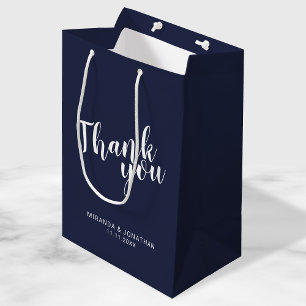 Modern Script Navy Blue Wedding Favour Medium Gift Bag
