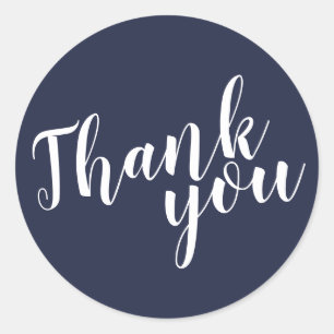 Modern Script Navy Blue Wedding Favour Thank You Classic Round Sticker