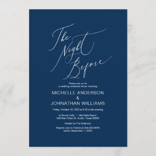 Modern Script, Navy Blue, Wedding Rehearsal Dinner Invitation