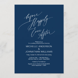 Modern Script, Navy Blue, Wedding Rehearsal Dinner Invitation