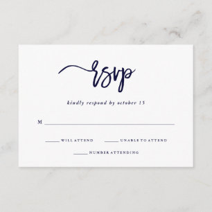 Modern Script Navy Blue Wedding Response