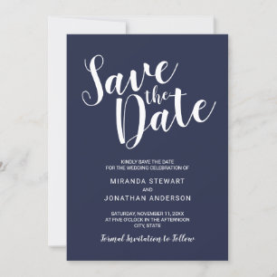 Modern Script Navy Blue Wedding Save the Date
