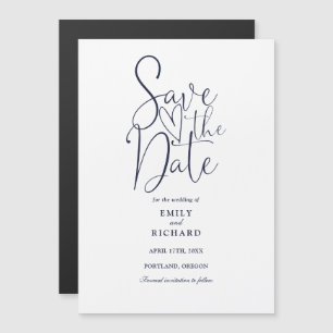 Modern Script Navy Blue Wedding Save The Date Magnetic Invitation