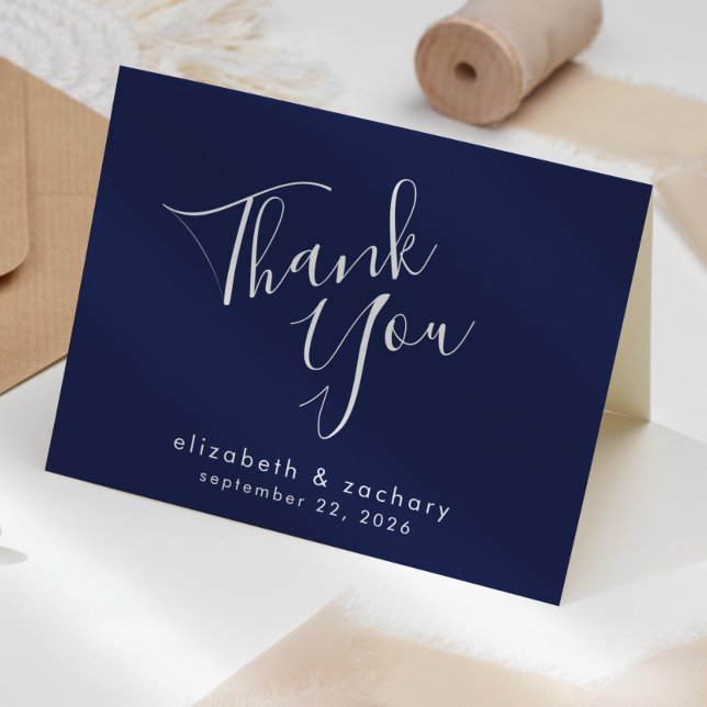Modern Script Navy Blue Wedding Thank You Card (Creator Uploaded)