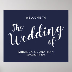 Modern Script Navy Blue Wedding Welcome Sign