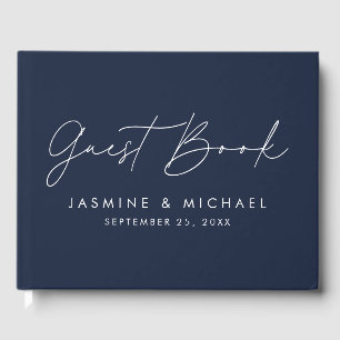 Modern Script Navy Photo Wedding Guest Book