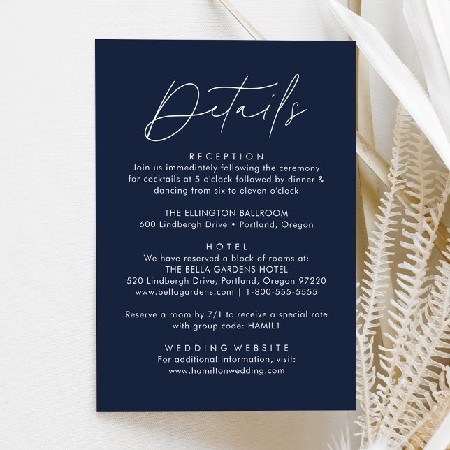 Modern Script Navy Wedding Details Enclosure Card (Creator Uploaded)