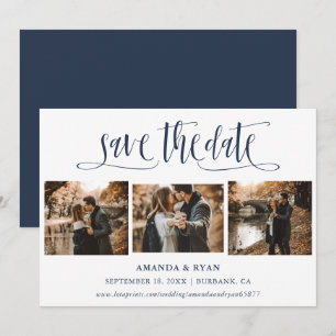 Modern Script Navy Wedding Photo Save The Date