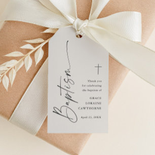 Modern Script Neutral Baptism Thank You Favour Gift Tags
