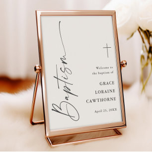 Modern Script Neutral Baptism Welcome Poster