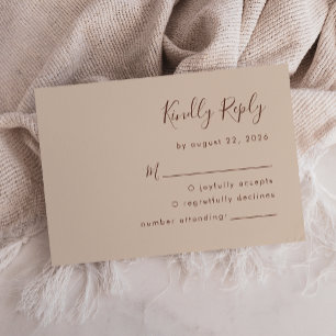 Modern Script Neutral Boho Wedding RSVP Card
