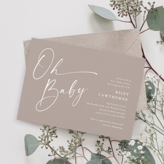 Modern Script Neutral Oh Baby Shower Invitation (Creator Uploaded)
