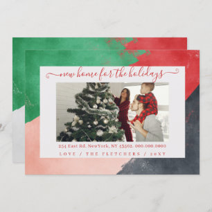 Modern Script New Home for Holidays Photo Moving Holiday Card