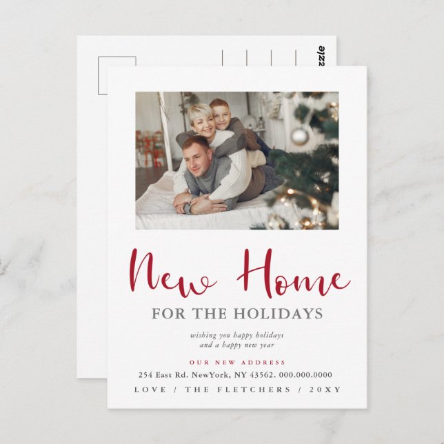 Modern Script New Home for Holidays Photo Moving   Postcard (Front/Back)