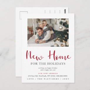 Modern Script New Home for Holidays Photo Moving   Postcard