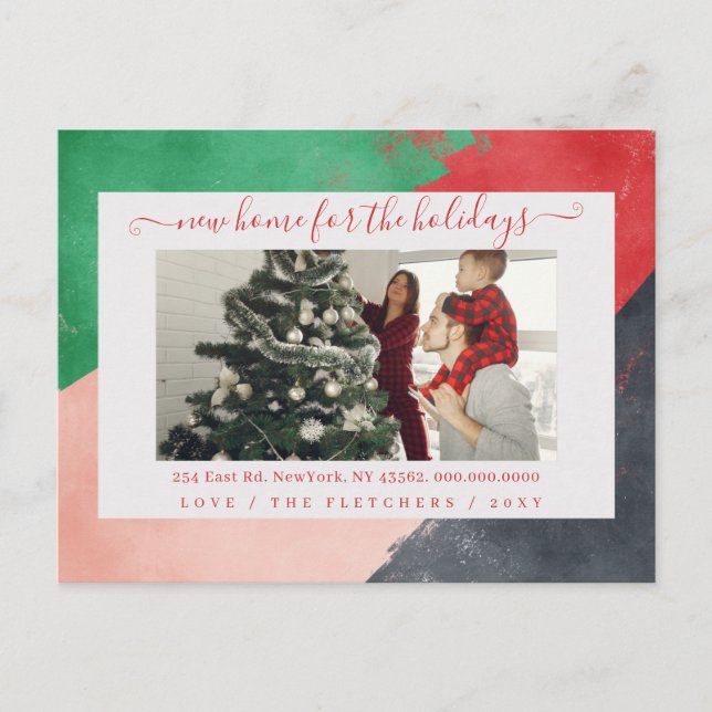 Modern Script New Home for Holidays Photo Moving Postcard (Front)