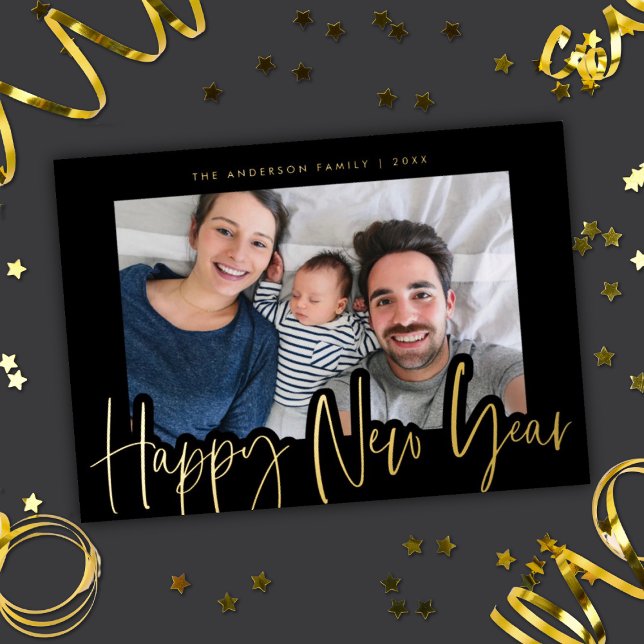 Modern Script New Year Photo Black Gold (Creator Uploaded)