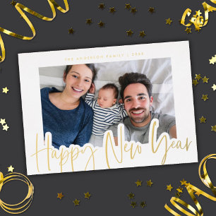 Modern Script New Year Photo White Gold