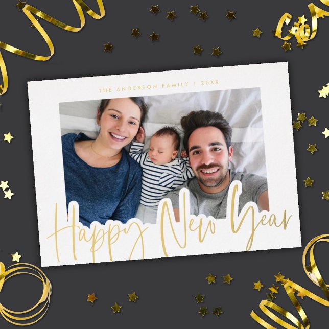 Modern Script New Year Photo White Gold (Creator Uploaded)
