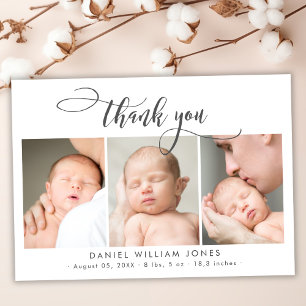 Modern Script Newborn Baby 3 Photo Thank You