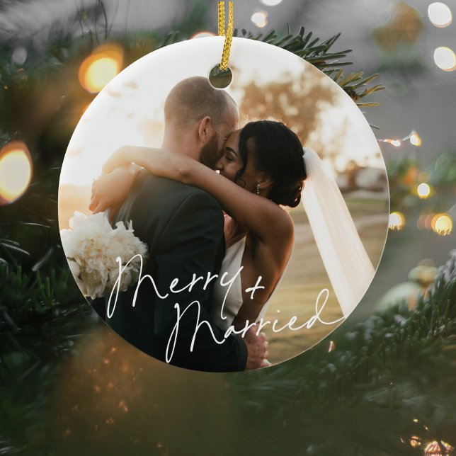 Modern Script Newlywed First Christmas Ornament (Newly Wed Christmas Ornament)