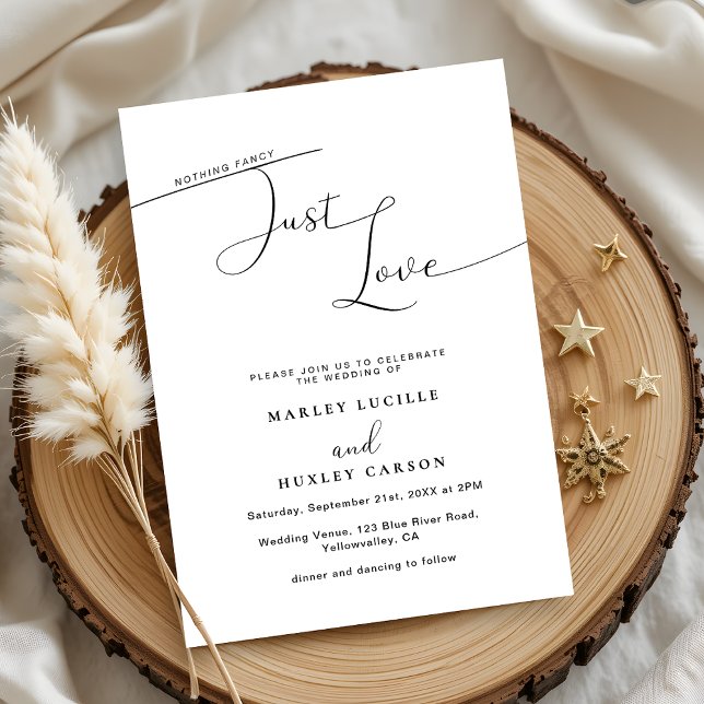 Modern Script Nothing Fancy Just Love Wedding Invitation (Creator Uploaded)