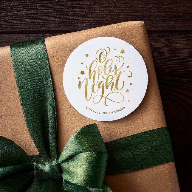 Modern Script O Holy Night Christmas Classic Round Classic Round Sticker (Creator Uploaded)