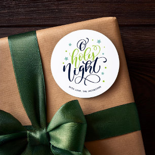 Modern Script O Holy Night Christmas Classic Round Sticker