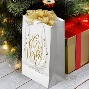 Modern Script O Holy Night Christmas Small Gift Bag