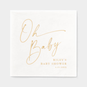 Modern Script Oh Baby Shower Foil Napkins