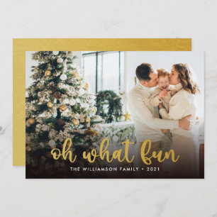 Modern Script Oh What Fun Photo Christmas Card 