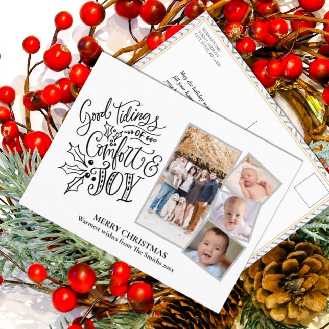 Modern Script on Silver Good Tiding of Comfort Joy Postcard (Creator Uploaded)