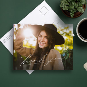 Modern script one photo graduation thank you postcard