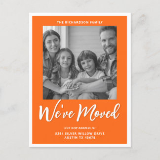 Modern Script Orange Moving Announcement Photo Postcard