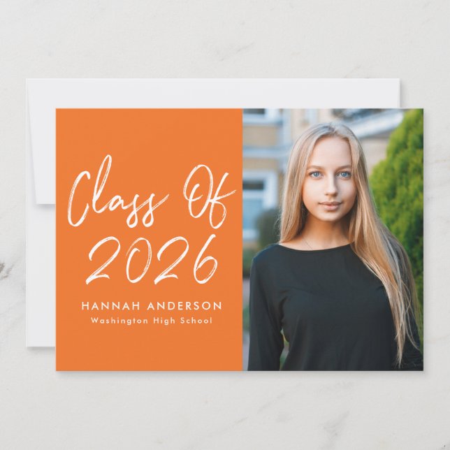 Modern Script Orange Photo Graduation Party Invitation (Front)