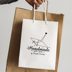 Modern Script Origami Handmade Business, Large Rubber Stamp