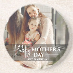 Modern Script Overlay 1 Photo Happy Mothers Day Coaster