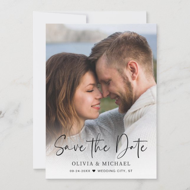 Modern Script Overlay Photo Wedding Save The Date (Front)