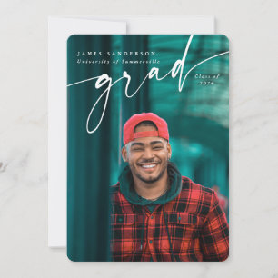Modern Script Overlay Two Photo Graduation Announcement